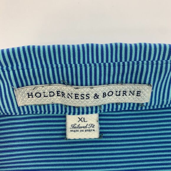 Holderness Bourne Polo Shirt Mens XL Extra Large Blue Tailored Fit Striped Golf - Picture 7 of 11